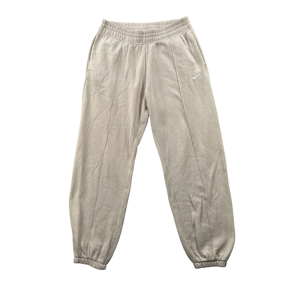 Nike Sportswear Essential Joggers Womens M Beige Fleece Pintuck Sweatpants